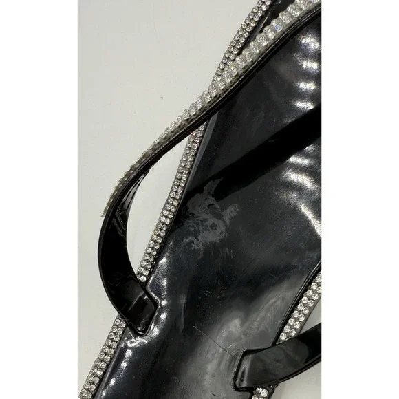 Lauren Lorraine Jellys Thong Sandal Square Toe Size 9.5 Rhinestones Tampa Black - Picture 8 of 9
